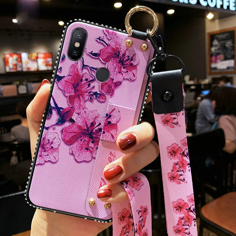 Pink Ремешок чехол для Xiaomi Redmi A1 A2 MAX2 3 8 8SE 9 9SE Note 3 4 4X5 5A 6 6A 7 Plus Pro Lite Винтаж цветок CoverWithLanyard - Цвет: Pink