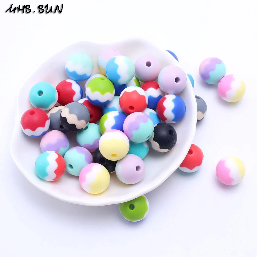 

MHS.SUN 15MM Round Silicone beads Soft baby shower toys Wavy ball beads Safty Infant teether 30pcs Silicone Chewing beads SL0023