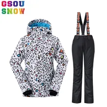 GSOU Снежная Марка Лыжная куртка+ брюки для женщин лыжный костюм зимний водонепроницаемый дышащий Открытый Спортивная одежда лыжный Сноубординг пальто