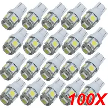 Toyl 100 pçs t10 branco 168 194 501 w5w 5 smd led carro lado cunha lâmpada de luz dc 12v