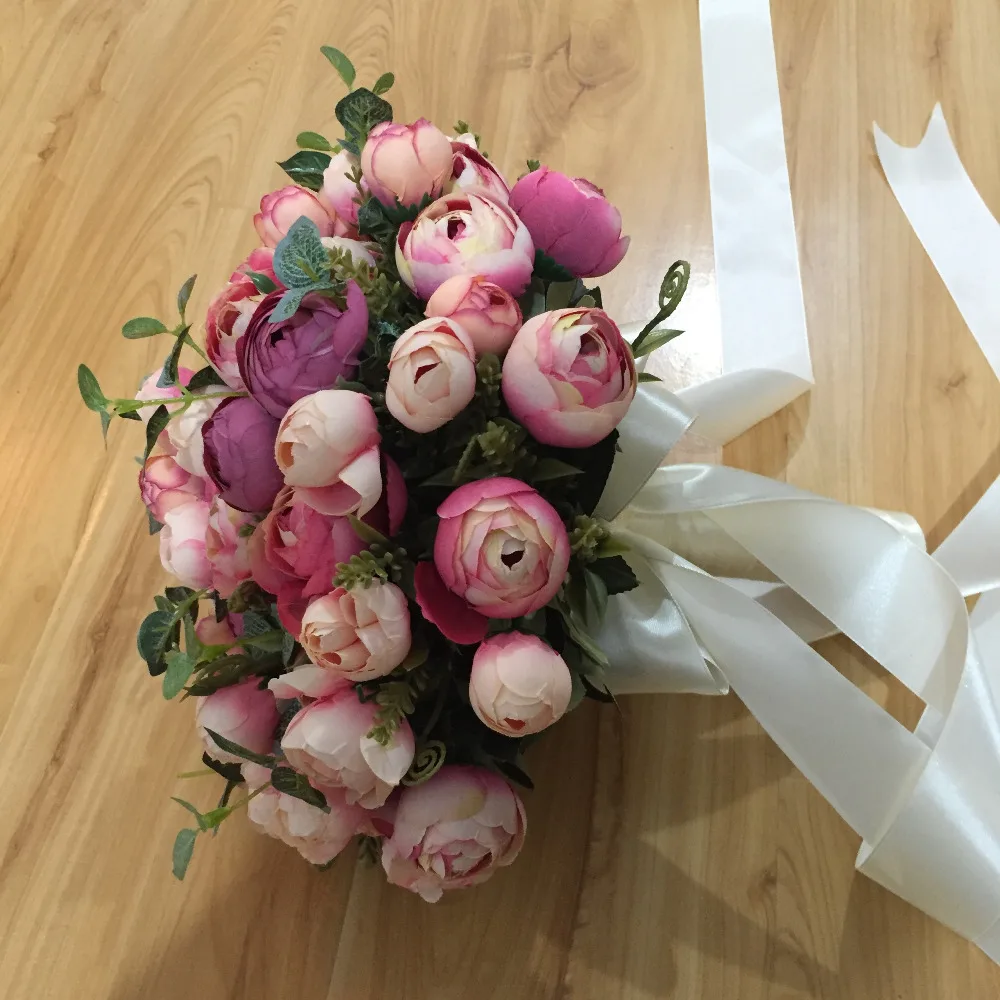 Свадебный букет ручной работы,, розовая лента для чайной розы, свадебный букет для подружек невесты, цветы для свадебной вечеринки, фабрика