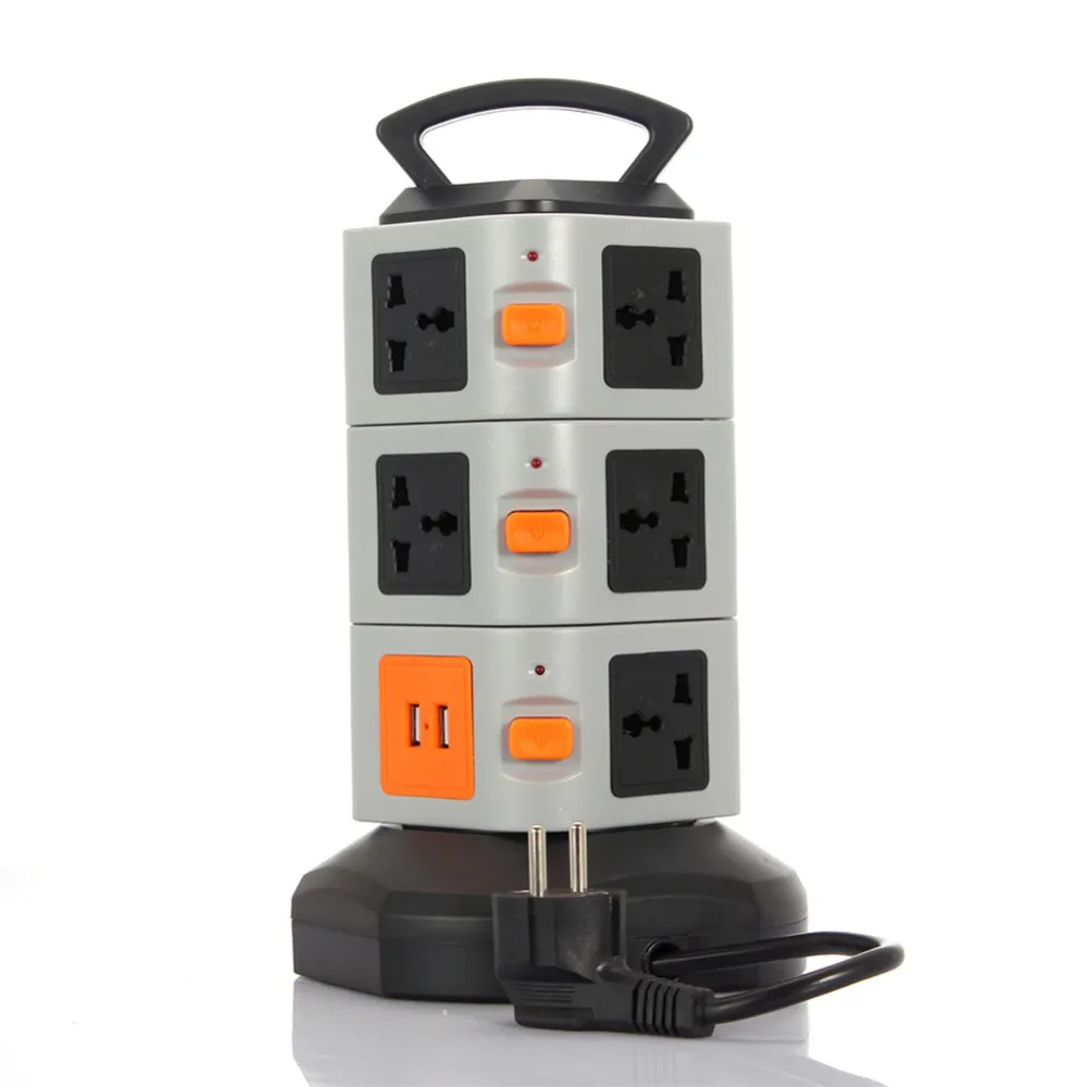 

New Electrical Plugs Sockets Power Strip EU/ US UK Plug 2 USB+11 Outlet Standard Wall Socket Extension Cable Cord Plugs