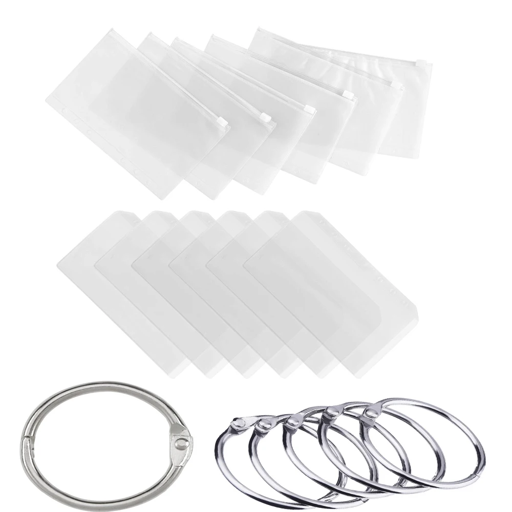 

1Set Of 6PCS Transparent Zipper Envelope Binder Pocket & 6PCS A6 Vertical Sleeve Case Storage Pouch & 6PCS Loose-Ring Stationery