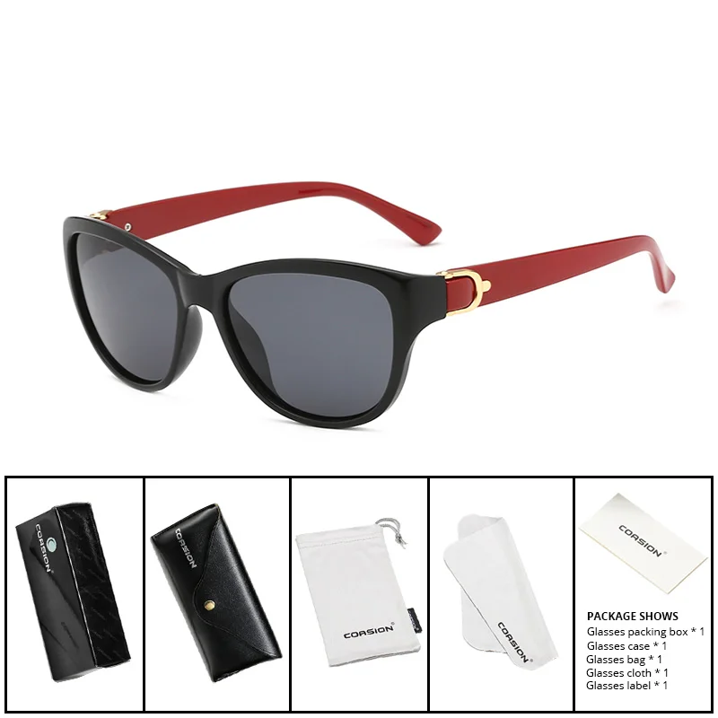 COASION Роскошные брендовые дизайнерские солнцезащитные очки кошачий глаз женские поляризованные элегантные ретро солнцезащитные очки женские lentes de sol mujer CA1212 - Цвет линз: C6 Black Red Box