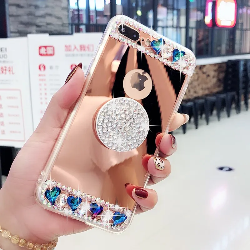 

2019 New For iPhone XS Max XR X diamond crystal stones mirror Cover for iPhone 7 8 Plus 6 6S Plus 5 5S