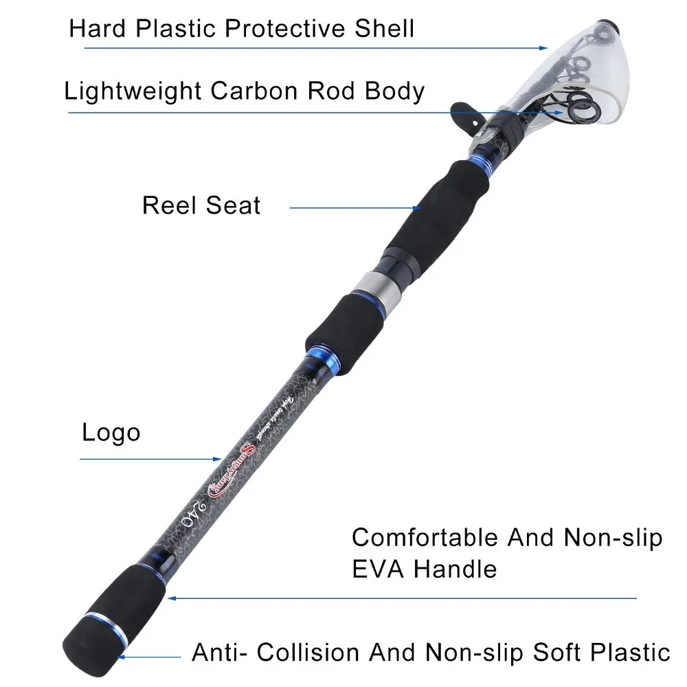 Sougayilang 1,8 м, 2,1 м, 2,4 м, 2,7 м, 3 м, спиннинговое рыболовное удилище, углеродное m, мощное Телескопическое удилище для ловли карпа, удочка для рыбалки