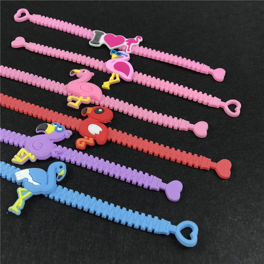 

New 12pcs Flamingos Party Rubber Bangle Bracelet Birthday Party Decorations For Kids Colorful Flamingos Decor Party gifts