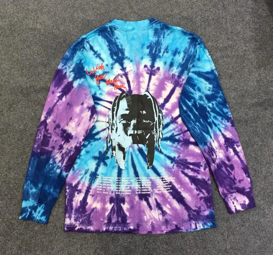 

19SS Travis Scott Astroworld Tour Tee Burning Train Astrworld T-shirt Men Women Streetwear Hip Hop TIE DYE LONGSLEEVE Shirt