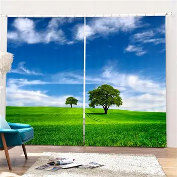 

Beautiful Blue Sky and Green Scenery 3D Printed Modern Window Art Curtains Room Darkening Drapes for Bedroom or Living Room