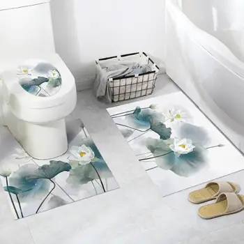 

3pcs/set Bathroom Anti-skid Sticker 3D PVC Self-adhesive DIY Waterproof Wall Sticker Bath Toilet Floor Toilet Cover Sticker Set