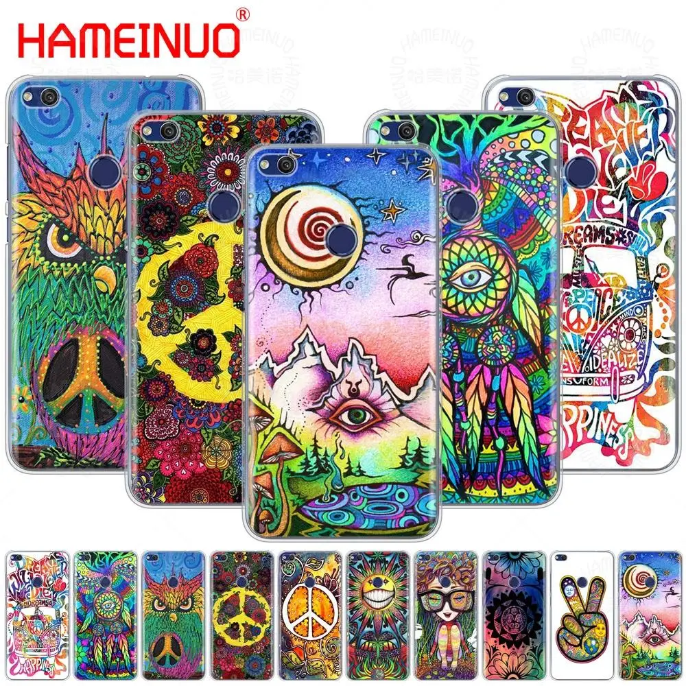 

HAMEINUO Hippy Hippie Psychedelic Art Peace Cover phone Case for huawei Ascend P7 P8 P9 P10 P20 lite plus pro G9 G8 G7 2017