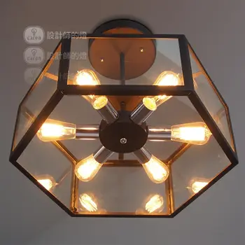 

Industrial Loft Edison Fan Retro Glass Box Ceiling Light Iron Lamp Cafe Bar Dining Room Club Coffee Shop Restaurant Store