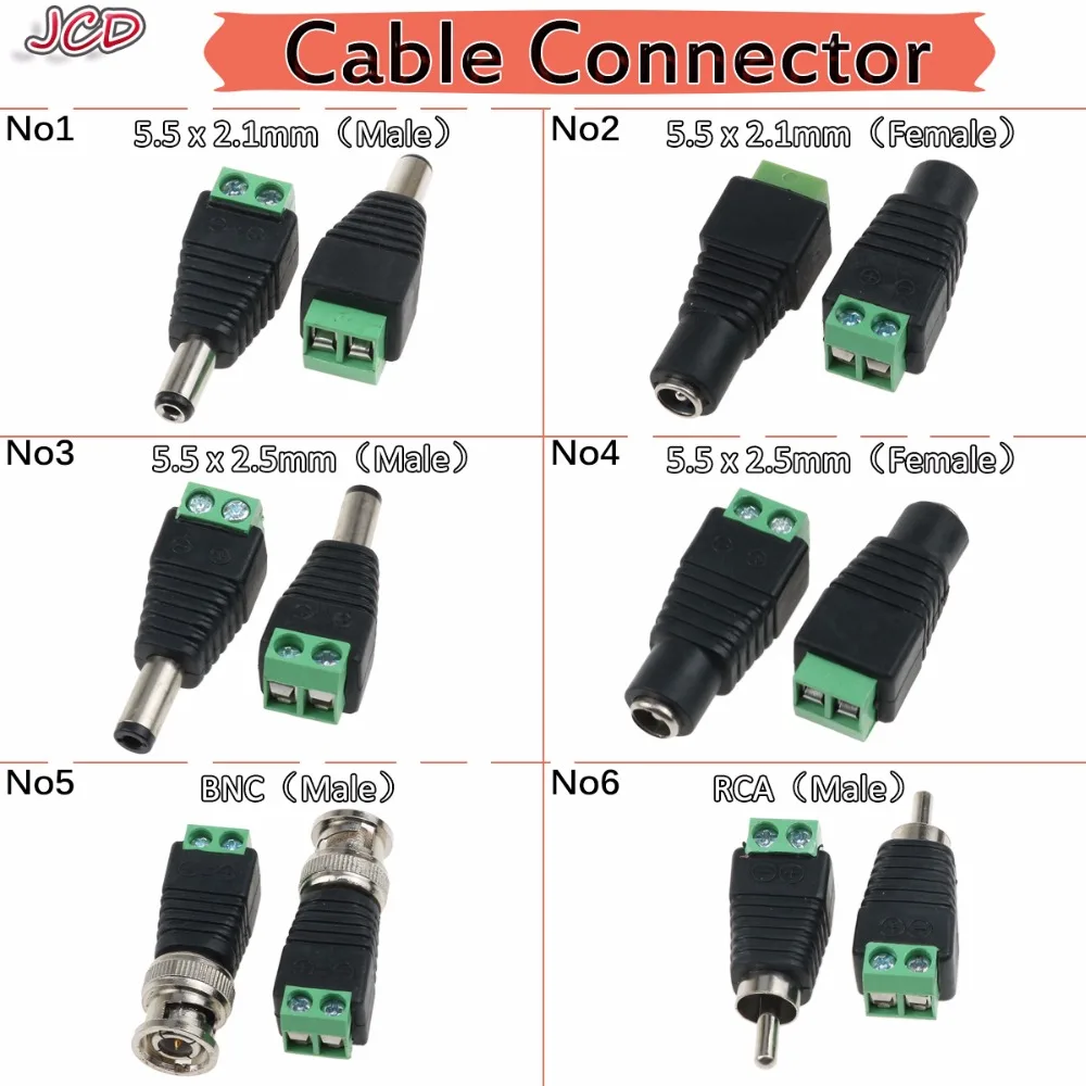 

JCD New CCTV Cameras 5.5 x 2.1 mm Female Male DC Power Plug Adapter DC Power Female Plug Jack Adapter Connector Male Plug Socket