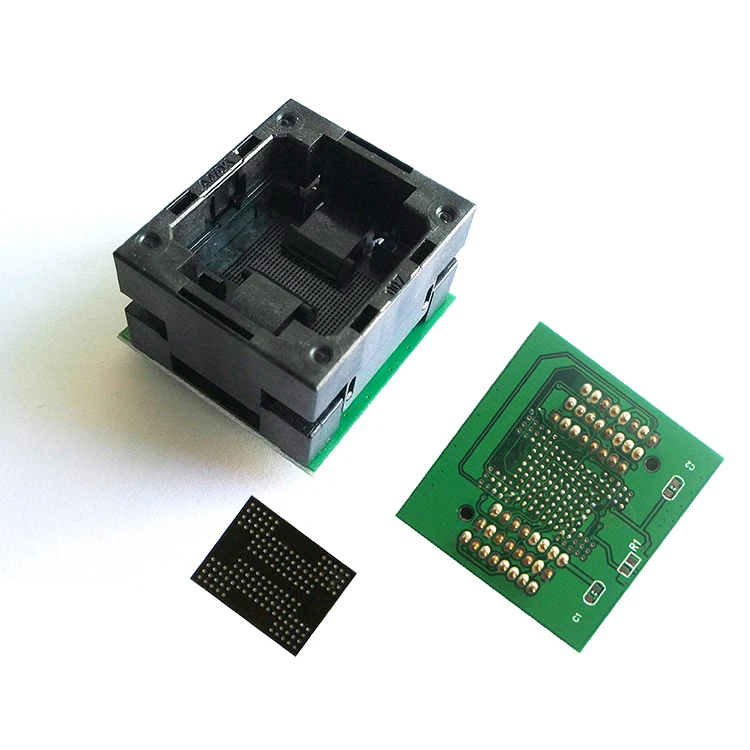 

BGA152 / 132 turn TSOP48 flash programming test burning socket SSD Pitch 1.0mm IC Size: BGA132 (12X18mm), BGA152 (14x18mm)