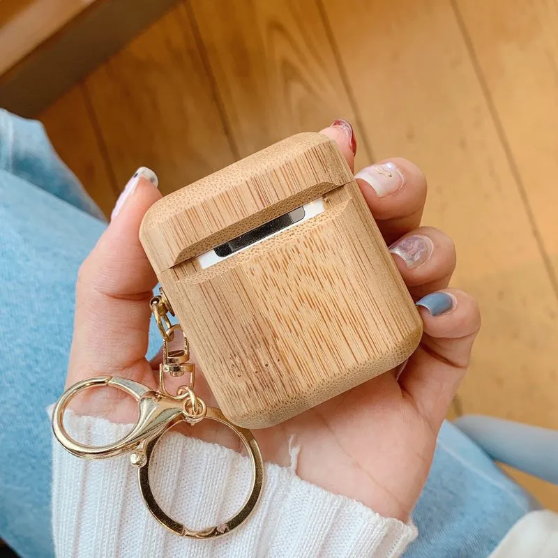 Pure Wood Bamboo для Airpod чехол Hoesjes наушники Беспроводная зарядка коробка для Airpods 2 брелок Брелок чехол