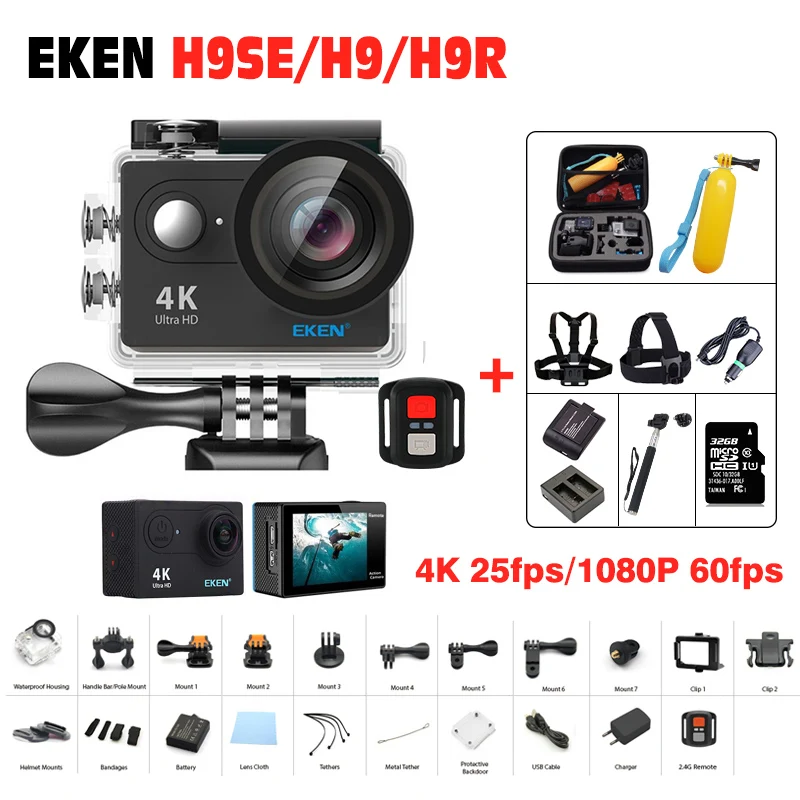 Buy Cheap Original New arrival Ultra HD 1080P 4K Action Camera 30fps 170D WiFi Helmet go Waterproof Pro diving actoin cam Eken H9 / H9r