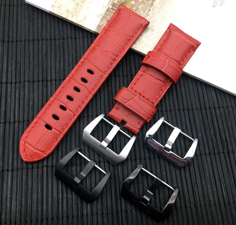 

Luxury brand Handmade real italy Genuine leather Watchband 24mm Watch Band Red Strap For Panerai strap for PAM111/386 Buckle