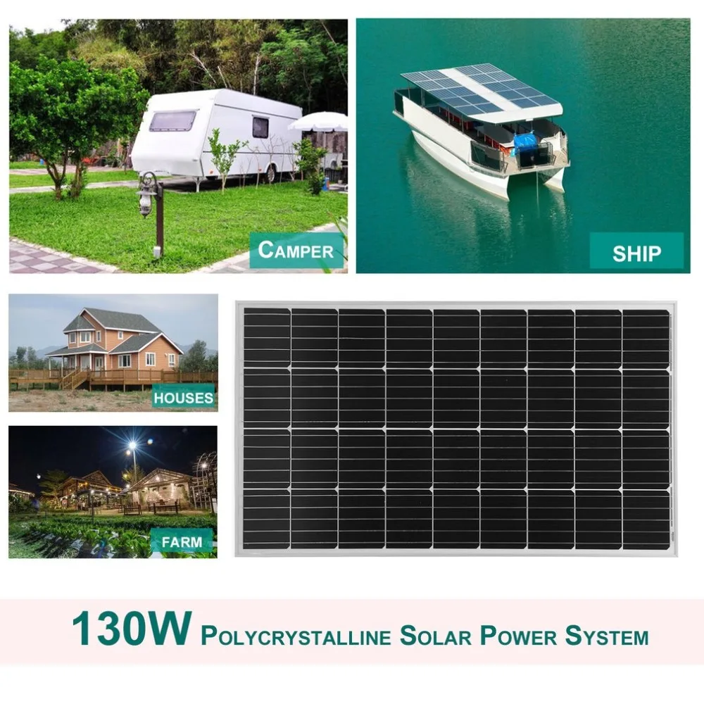 

130W Polycrystalline Solar Power System Module Solar Panel 12V Battery Charging For Off Grid RV Boat Motorhome