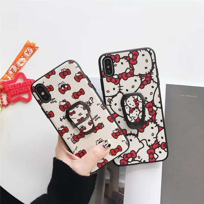 

Cute Pink Hello Kitty Cat Case for iPhone 6 6s 7 8 Plus Phone Back Cover For iPhone X Xs Max XR Soft TPUholder Capa Fundas Cases
