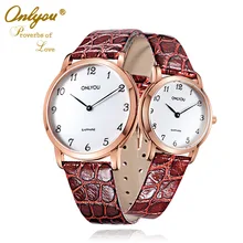 Onlyou Leather Watches for Men and Women Water Resistant Quartz Lover’s Wristwatch Analog Luxury Simple Lady Dress Watch 6956
