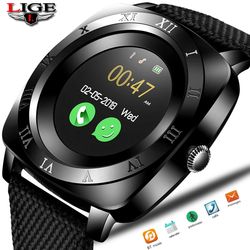 LIGE 2019 New Men Smart Watch Sport Watch Pedometer Electronic Clock Bluetooth Connection Big screen SIM Health Watch + box
