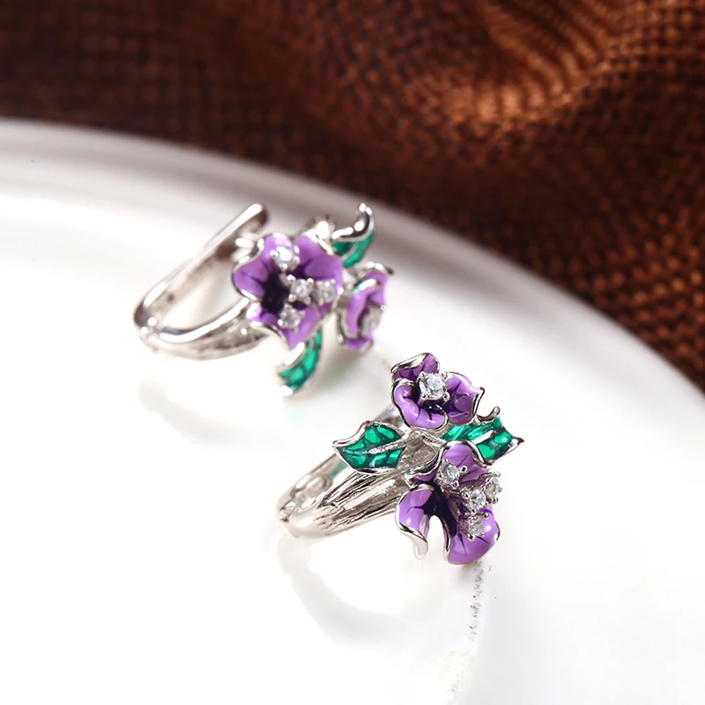 RainMarch Bohemia Enamel Stud Earrings For Women Engagement Earring Handmade Flower Earring Cubic Zirconia Wedding Party Jewelry 1000