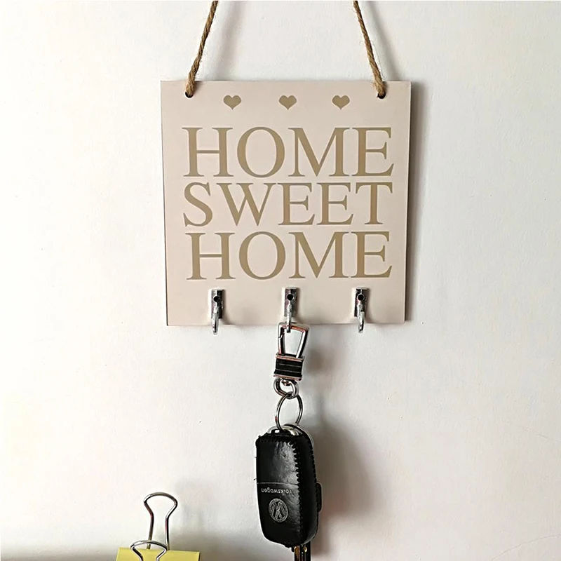 

Beautiful Creative Wood Poster Wall White Wood Hanging Home Sweet Home Kitchen Home Decorative Hanging Plate Key Hanger 8A1236