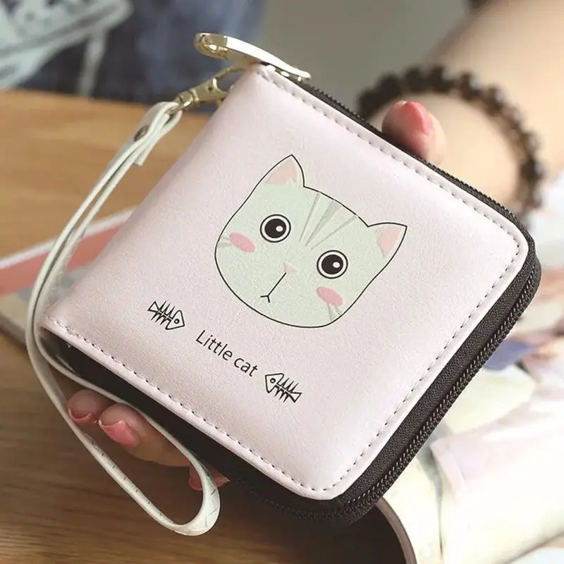 

Latest girls Leather Zipper Wallet Fashion Lady Portable Multifunction Short Cartoon Color Change Purse Hot Female Clutch Carter