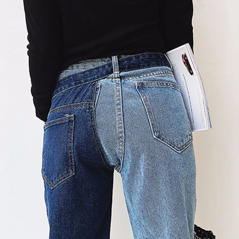 TWOTWINSTYLE, лоскутные джинсы для женщин, высокая талия, необычные, большие размеры, летние джинсовые длинные брюки, мода, Одежда Harajuku
