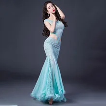 Профессиональный женский костюм для танца живота 2 шт. Набор с коротким рукавом+ длинная юбка Кружевная юбка Конкурс дизайна живота