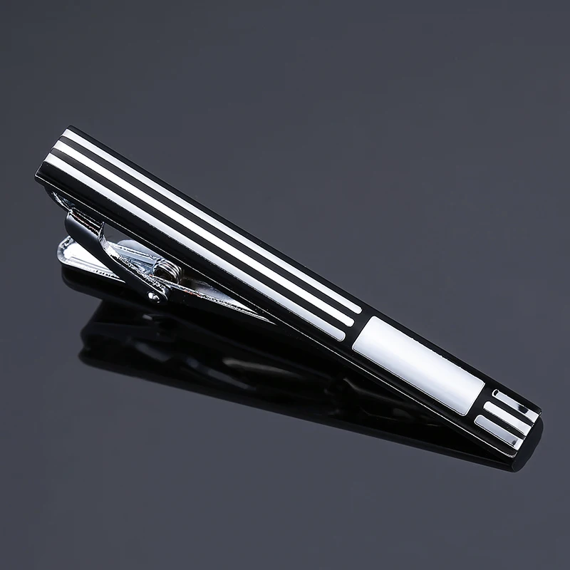 

DY New classic design of Black Enamel Silvery striped tie clip Men's high-end business wedding tie clips Free Delivery