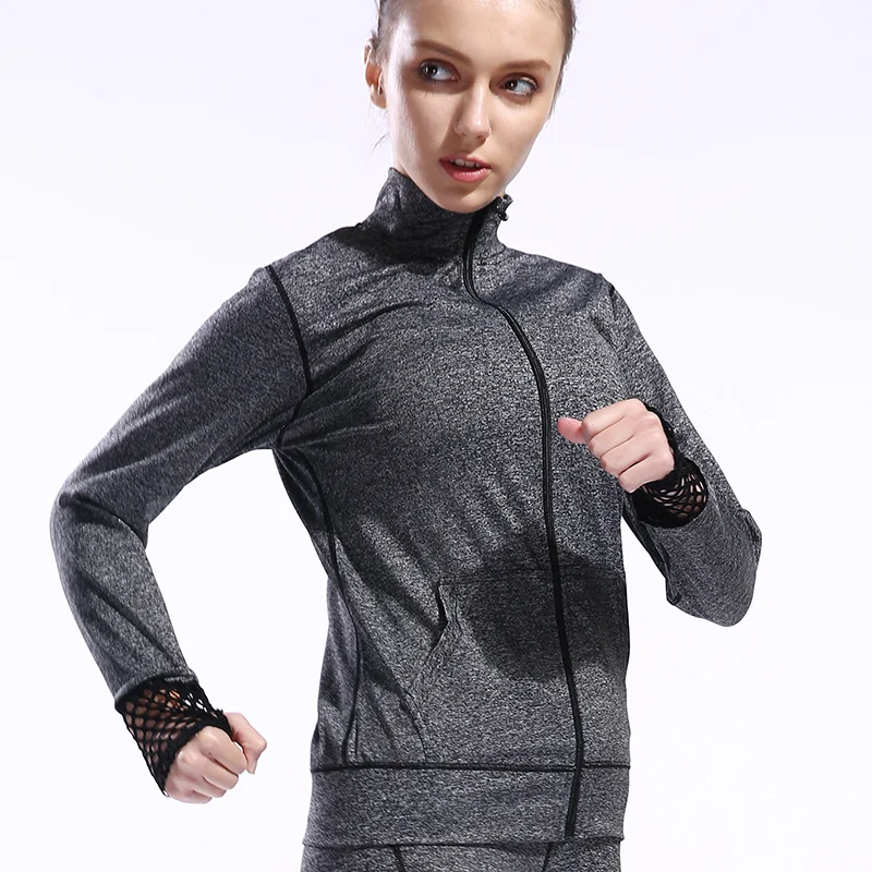 BESGO Women Zipper Long Sleeve Mesh Patchwork Yoga Training Jackets