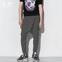 Горячая новинка весны года для мужчин's повседневное штаны Свободные Брюки Малый прямые брюки для девочек полосатые шаровары певица костюмы
