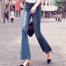 Новые модные эластичные длинные джинсы брюки для женщин расклешенные брюки плюс размер 24-32 размер джинсовые летние джинсы с кисточками