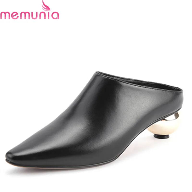 

MEMUNIA 2019 high quality genuine leather women pumps pointed toe spring summer party wedding shoes woman mules shoes