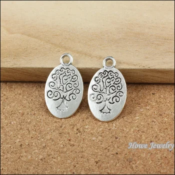 

90pcs Charms vintage Oval tree pattern Pendant Tibetan silver Zinc Alloy Fit Bracelet Necklace DIY Metal Jewelry Findings
