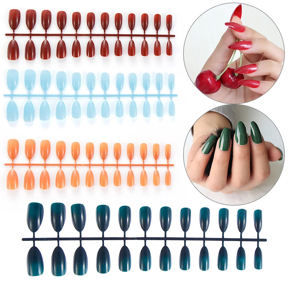 

24 PCS Stiletto Fake Nails 28 Styles Long Size Pointed Solid Color DIY Nail Art Press On Nails Tips Accessory Full False Nails