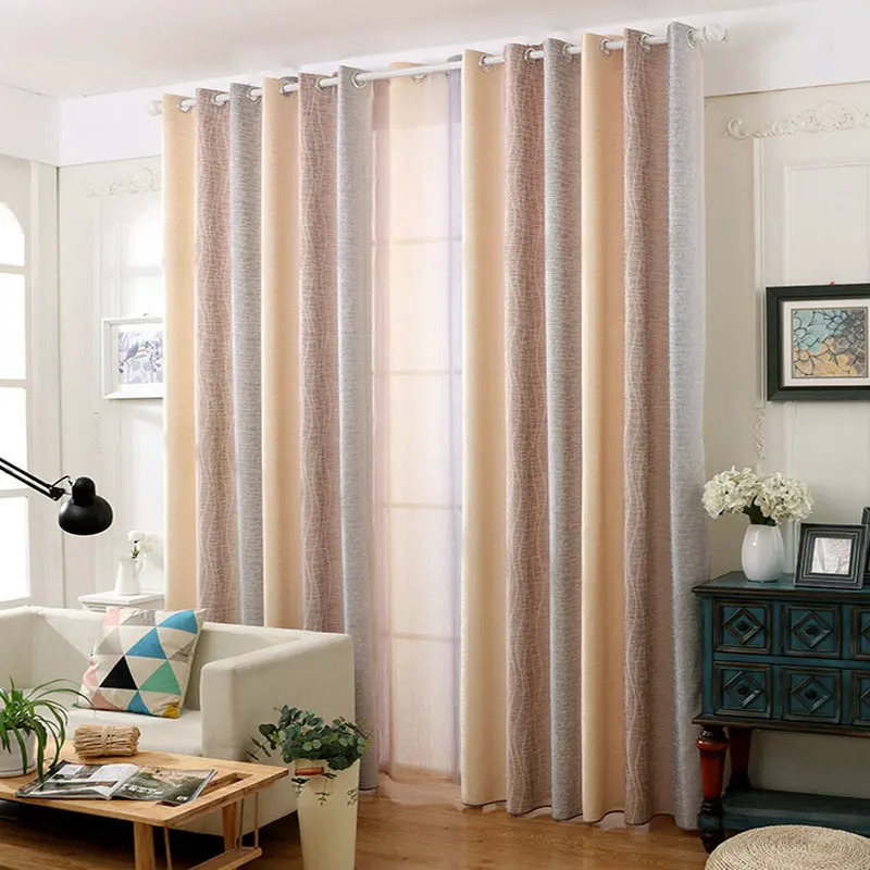 

Rustic Cotton Linen Blackout Curtains Water Wave Pattern Gradient Romantic Drapes Sheer for Living Room Bedroom Window Treatment