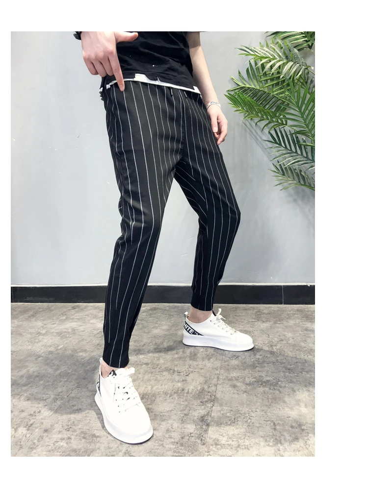 2019 г. вертикальная полоса досуга мужской тренд эластичная манжета длинные тонкие штаны для занятий спортом, уличная одежда для бега в