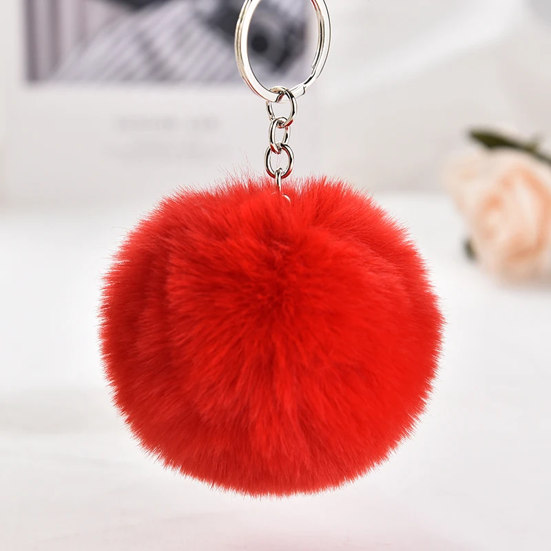 

23 Colors Trinket Fluffy Rabbit Fur Ball Key Chain Pompons Artificial Rabbit Fur Keychain Women Car Bag Key Ring Holder EH334