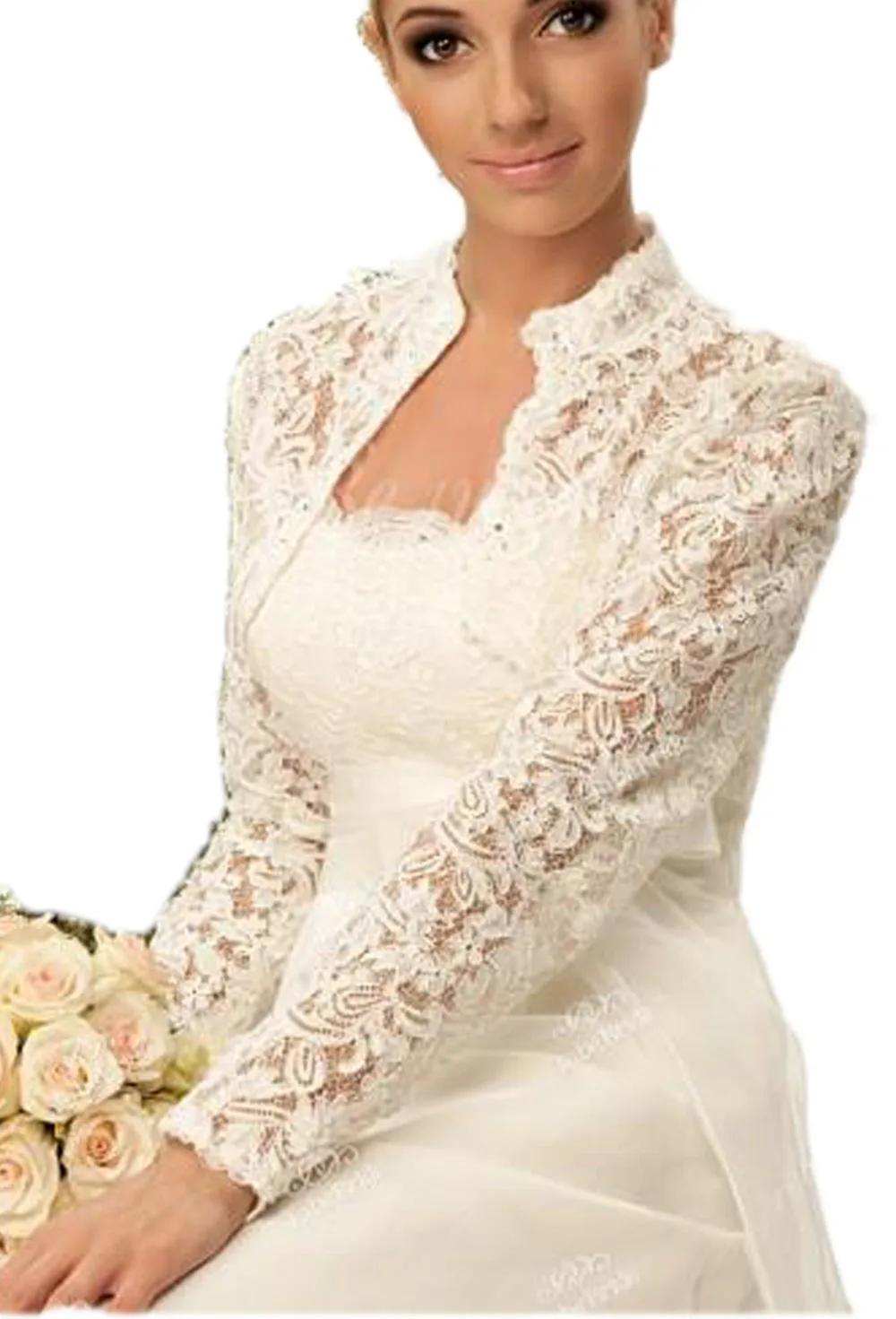 Appliqued lace white wedding boleros women marriage wrap jacket boleros