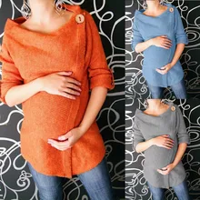 Женский вязаный свитер на пуговицах для беременных, топы с косой планкой, вязаный свитер