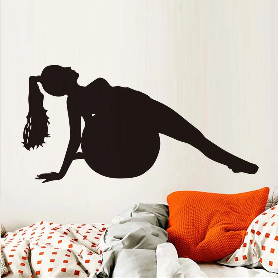 

Woman With A Ball Yoga Wall Sticker Fitness Exercise Pilates Wall Decals Removable Vinyl Silhouette Mural Diy Home Decor