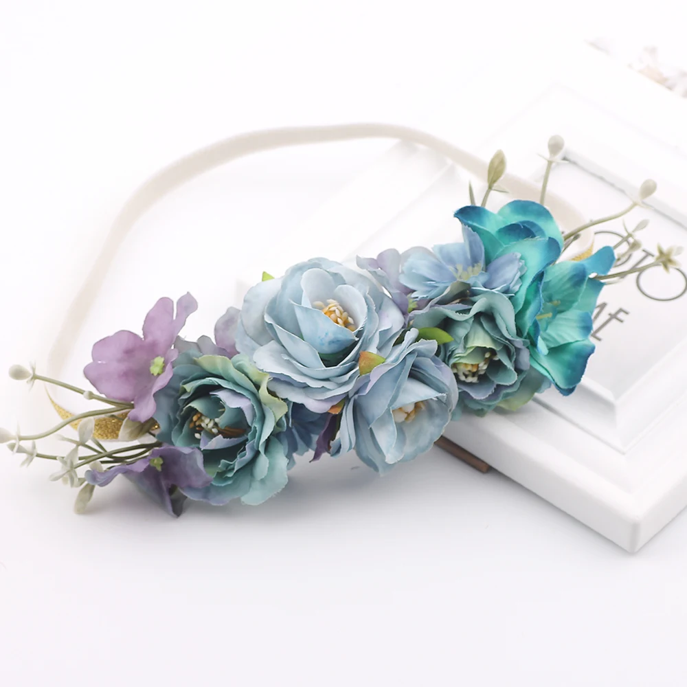 

hair elastic band Bridal Wedding Flower Headband Bohemian Artificial Floral Elastic Hairband Girl Garland Hair kids headbands