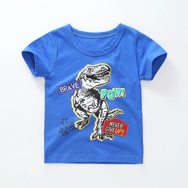 Летняя футболка с желтым динозавром для маленьких мальчиков и девочек, Детская футболка с мультипликационным принтом, Детская Хлопковая одежда, топы для детей 18 мес.-8 лет - Цвет: 1011B