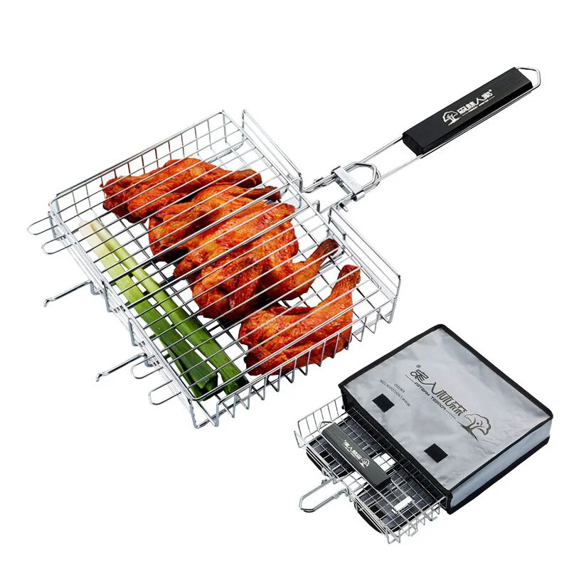 

Non-Stick Rectangle Grilling Basket with Rosewood Handle BBQ Meat Grilling Basket Barbecue Tools For Burgers Steaks Chicken Fish