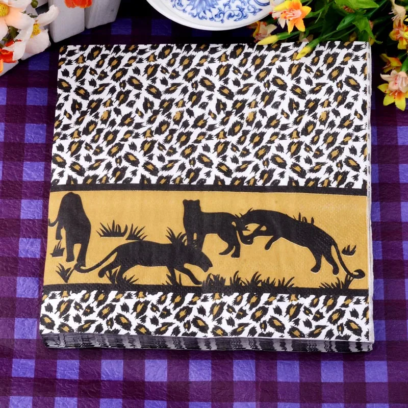 

Wholesale retail New Personalized designs table paper napkins tissue patterned leopard printed birthday wedding party decorative