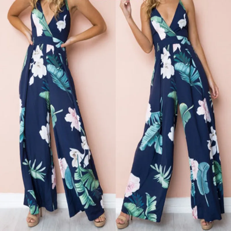 

Jumpsuit 2018 New Women Sleeveless Striped Jumpsuit Casual Clubwear Wide Leg Pants Outfit Playsuit Overalls feminino