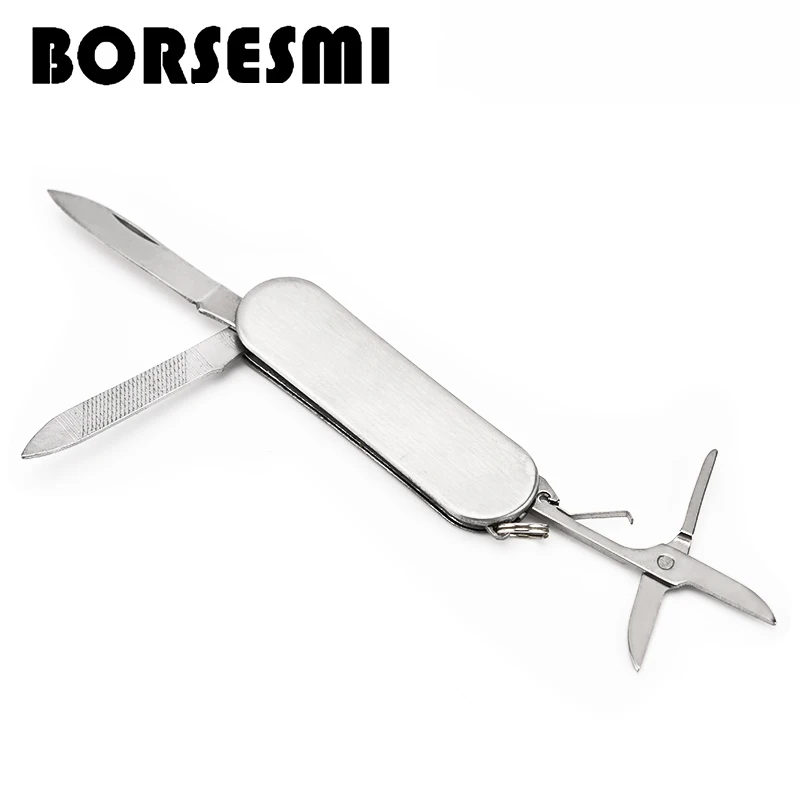 

5pcs/lot Kitchen stainless steel multi-purpose fruit knife 3 in 1 multi-function folding pocket knives Mini keychain knife