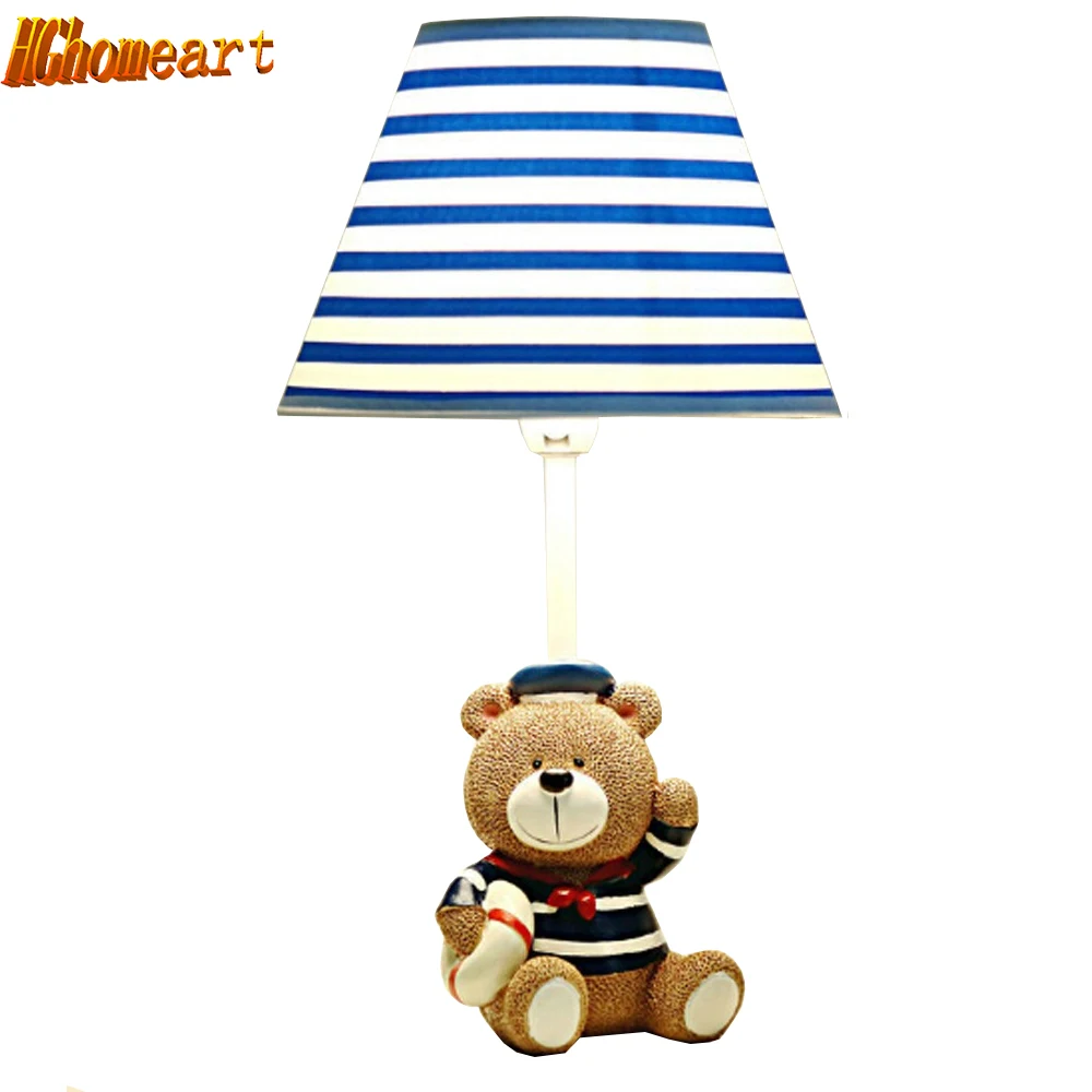 

Hghomeart Children Room Captain Bear Modern Table Lamp Kids Wooden Desk Lamp E14 Reading Led Lamp Switch Button Study Lamps